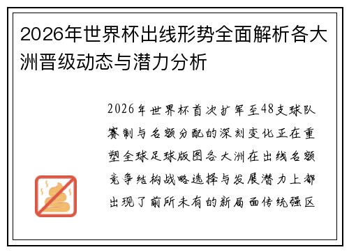 2026年世界杯出线形势全面解析各大洲晋级动态与潜力分析