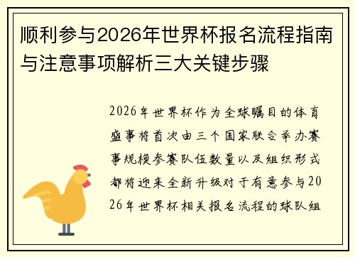 顺利参与2026年世界杯报名流程指南与注意事项解析三大关键步骤